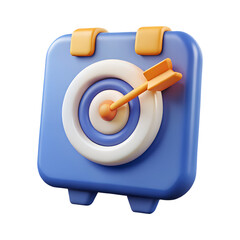 Stylized blue business briefcase with a target and arrow for goal achievement.