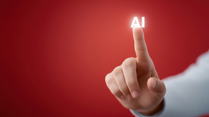 Hand pointing at glowing AI text symbolizes learning and exploring modern AI tools