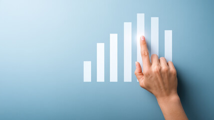 Hand interacts with digital bar graph symbolizing learning and growth using AI tools