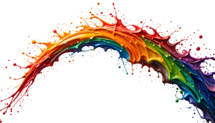 Dynamic Vibrant Rainbow Paint Splash – Swirling Arc Isolated on Transparent Background