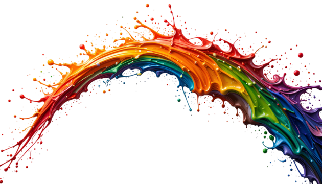 Dynamic Vibrant Rainbow Paint Splash – Swirling Arc Isolated on Transparent Background