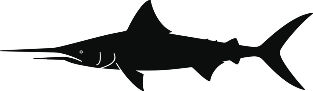 black swordfish silhouette on white background clip art preview