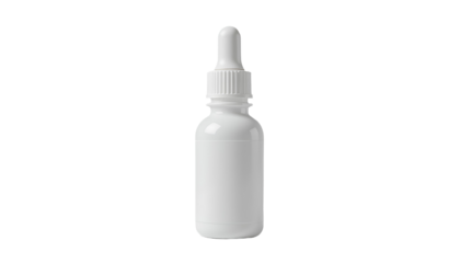White Plastic Eye Drop Bottle – Unlabeled Smooth Dripper with Ribbed Cap Isolated PNG