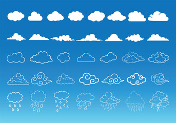 Cloud. Abstract white cloudy set isolated on a blue background. Vector illustration