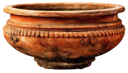 Terracotta planter with ornate design