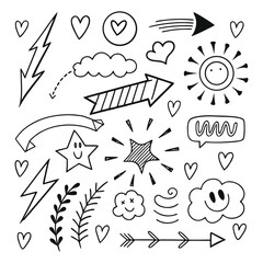 A vector illustration of a hand drawn arrows set with vintage doodle symbols
