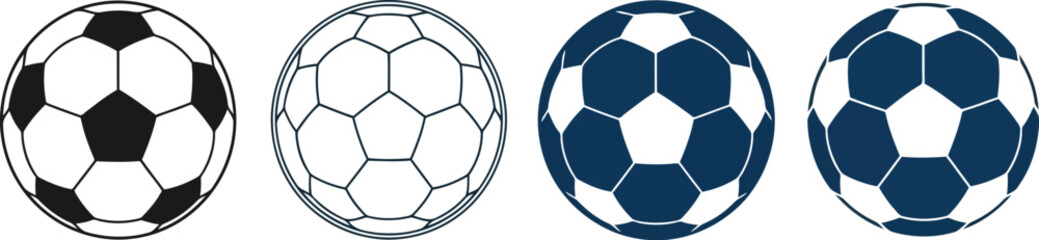 Vector art of vector illustration of soccer balls in various styles including line art and filled shapes for sports design and decoration