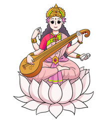 弦楽器を弾くサラスヴァティー