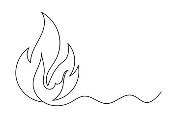 Fire icon in continuous one line drawing with minimalist style isolated outline illustration design