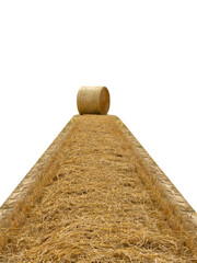 Bale of hay made from mown straw isolated on white background