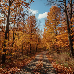 Obraz premium The text describes a serene autumn forest path.