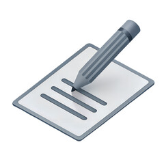 A 3D-style icon of a pencil writing on paper, centered, minimal design