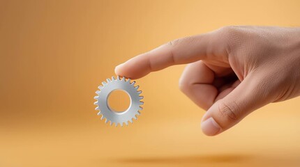 Hand Gently Touches Floating Gear Symbolizing Integration and Interaction of Learning with AI Tools in Technology