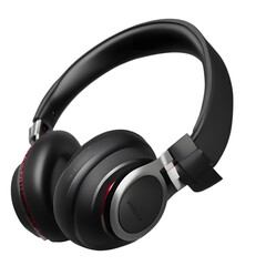 Black headphones on white background for music and audio use