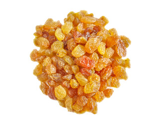 Organic raisins isolated on white background, selective focus.