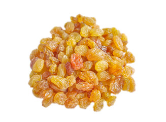 Organic raisins isolated on white background, selective focus.