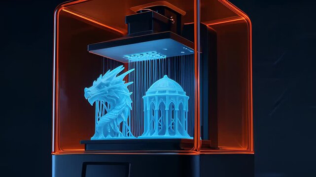 Innovative 3D Printer Showcasing Intricate Designs in a Vibrant, Illuminated Enclosure