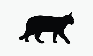 Cat silhouette vector, walking cat icon, feline animal shape, black pet graphic, simple cat outline