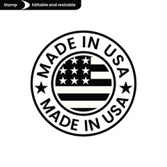 Made in USA label, made in the USA logo, USA flag, Made in USA badge, American product emblem, Premium quality stamp, Vector illustration.