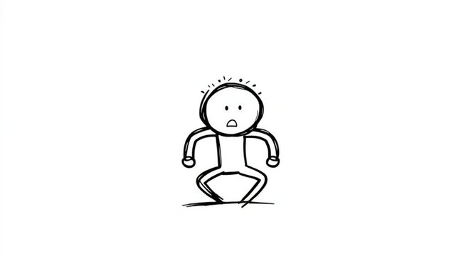 Stick Figure Squatting With Tensed Arms In Shock
