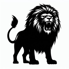 Fototapeta premium Fierce black silhouette of a roaring lion with a majestic mane