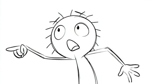 Sketch Character Pointing With Urgent Expression