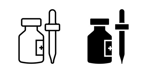 Dropper icon set. A set of medicine bottle and dropper icons in outline and solid styles. Perfect for medical, healthcare, or pharmaceutical designs.