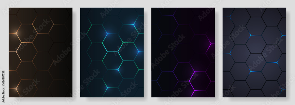 Canvas Prints hexagon technology dark honeycomb abstract background vector set.