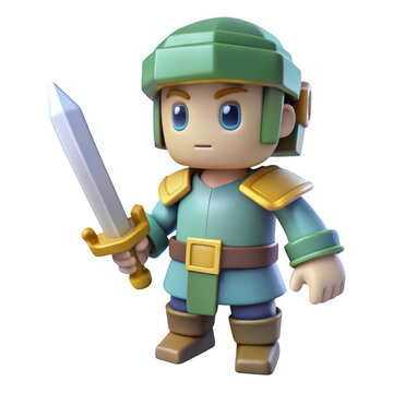 Fototapeta 3d cartoon warrior with sword isolated on transparent background