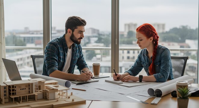 Architects Collaborating, Creative Minds Working on Building Design