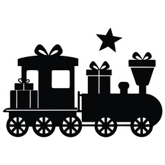 Fototapeta premium christmas train with gifts silhouette
