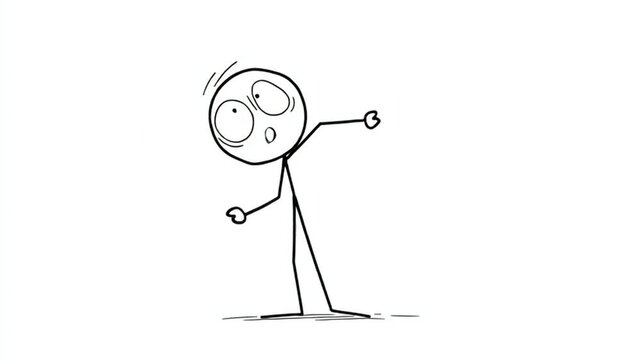 Thin Stick Figure Standing In Fearful Surprise