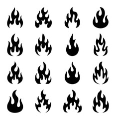Black fire symbols collection flame heat