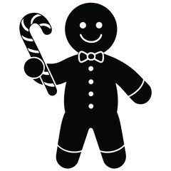gingerbread man holding a candy cane silhouette