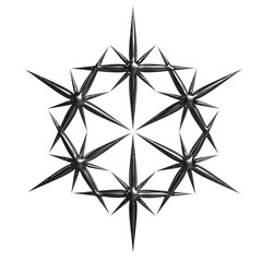 3D geometric ring-shaped star, crafted from interwoven chrome shapes. A unique, abstract element with tech-inspired symmetry.