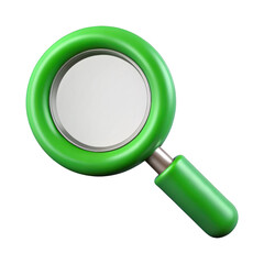 3d green magnifying glass isolated on transparent background