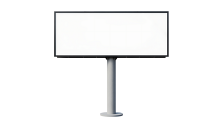 Large blank outdoor billboard on a single pole, for an advertising mockup. Isolated on transparent background, png