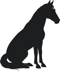 Vector art of elegant black silhouette of a horse sitting gracefully with its head turned in a peaceful pose