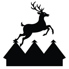 reindeer silhouette jumping over rooftops