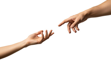 Two hands reaching for each other in a gesture. Isolated on transparent background, png