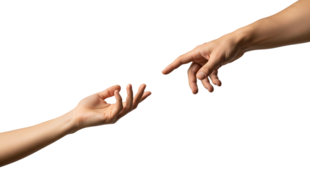 Two hands reaching for each other in a gesture. Isolated on transparent background, png
