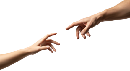 Two hands reaching for each other in a gesture. Isolated on transparent background, png