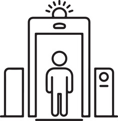 Security Checkpoint Illustration Depicting a Person Walking Through a Metal Detector with Additional Security Devices on Each Side