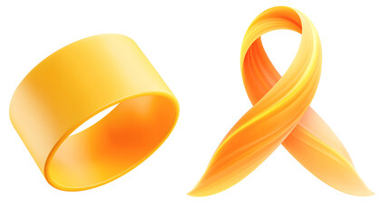 3D render Golden ring and ribbon symbolize love and awareness, Ideal for campaigns isolated on transparency PNG background, charity events, and jewelry promotions