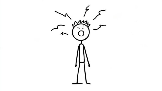 Sketch Character With Electrical Shock Lines In Surprise