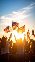 Patriotic Celebration: American Flags at Sunset