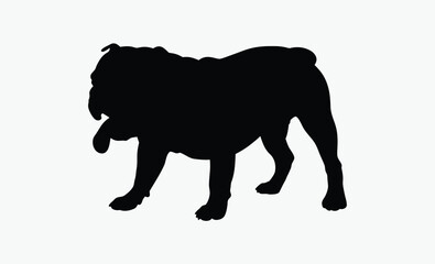 bulldog silhouette vector, standing dog shape, muscular dog outline, strong pet icon, simple dog graphic