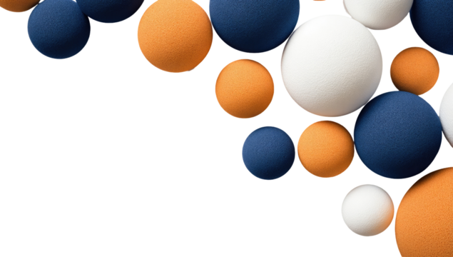 Abstract sphere cluster in orange, blue, and white