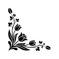 Elegant black floral corner design with tulip motifs