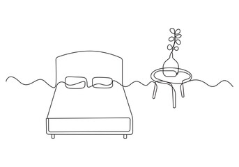 Continuous one line art drawing bed with table